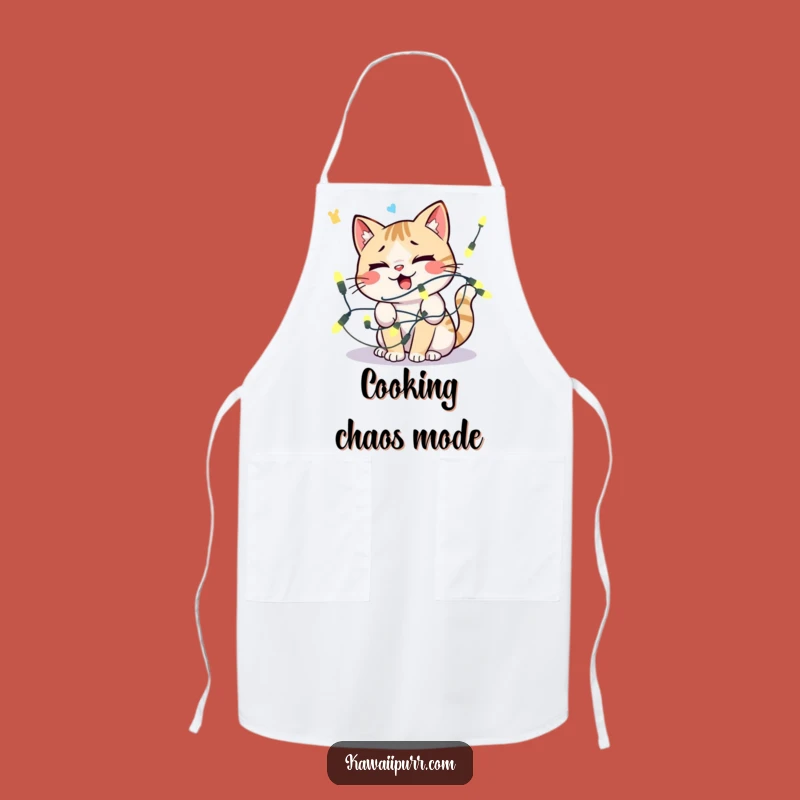 Funny Kawaii Cat Lights Apron: Comical Distressed Feline Kitchen Gift