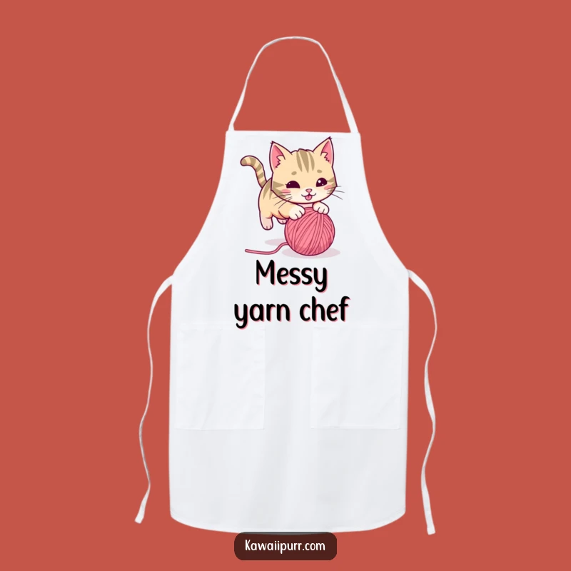 Funny Playful Cat Yarn Apron Cook with Feline Fun Funny Kitchen Gift