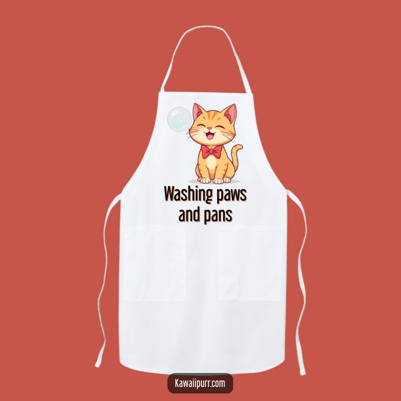 Funny Ginger Cat Bubble Apron: Cook with Bowtie Charm and Feline Flair