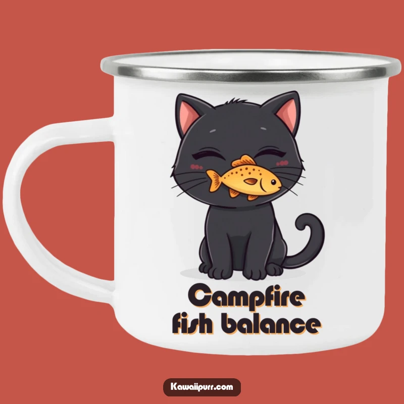 Adventure Funny Black Cat Fish Camping Mug, Sly Outdoor Feline Cup, Ideal Funny Gift