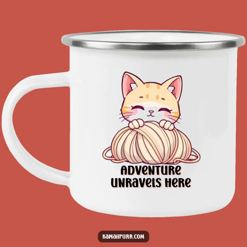 Funny Curious Cat Camping Mug: Sip Adventure Outdoors
