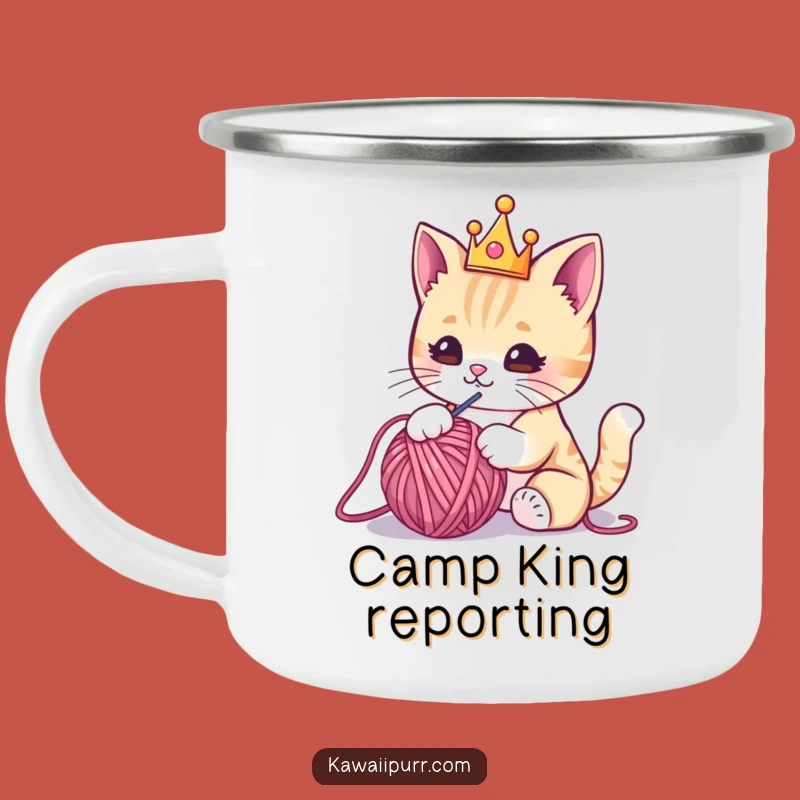 Funny Kawaii Crown Cat Camping Mug: Royal Sips for Outdoor Adventures