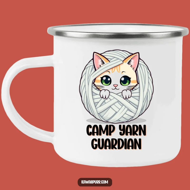 Funny Peeking Cat Yarn Enamel Camping Mug: Mysterious Adventures!