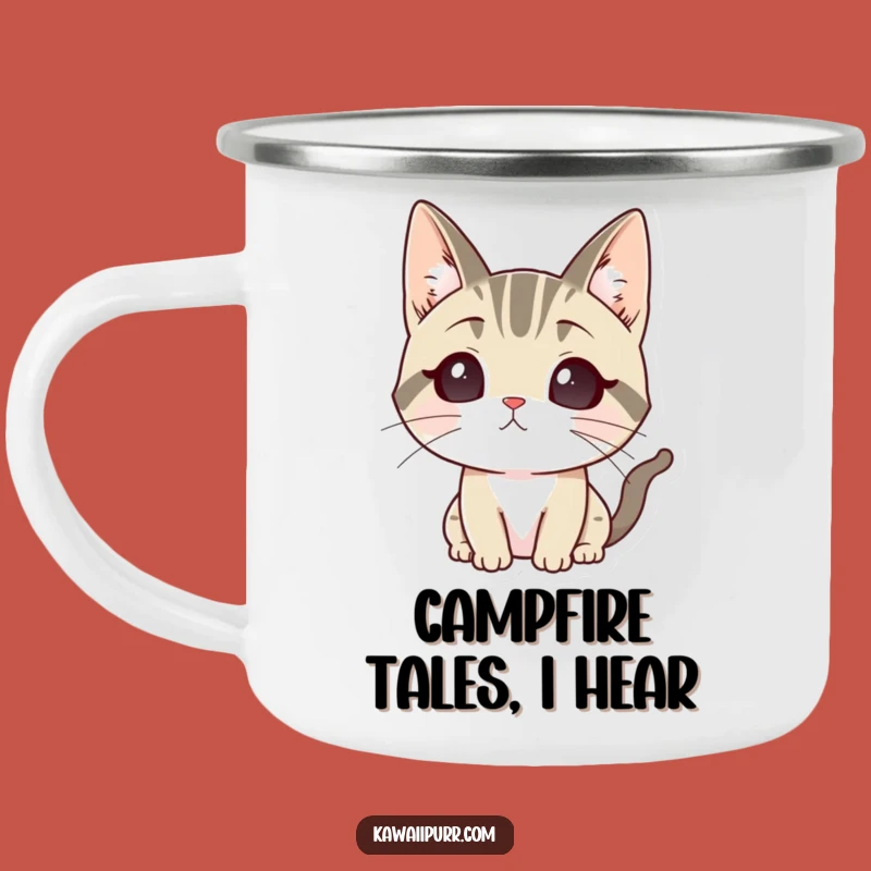 Funny Listening Cat Campfire Mug: Attentive Feline Outdoor Gift