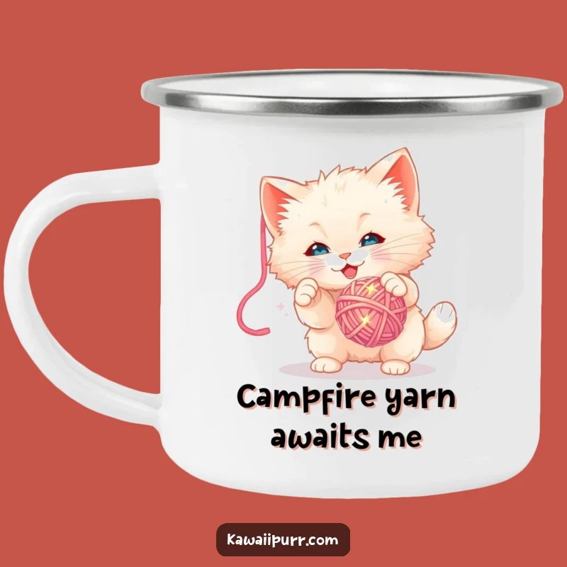 Funny Kitten Yarn Ball Camping Mug - Adventure Playfulness & Feline Fun