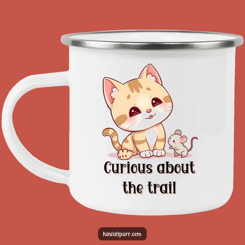 Funny Curious Cat Head Tilt Camping Mug: Adventure with Intrigue, Perfect Funny Gift