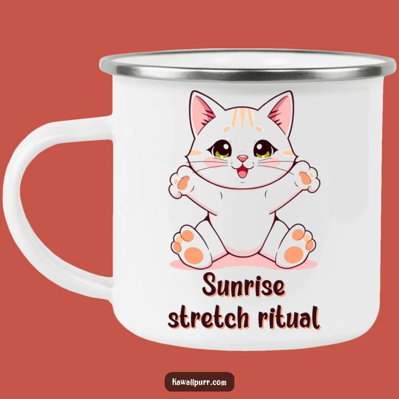 Funny Cat Stretching Camping Mug: Hilarious Outdoor Wake-Up for Adventurous Fun, Gift
