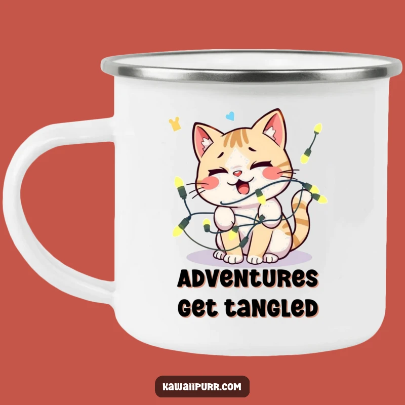 Funny Kawaii Cat Lights Camping Mug: Outdoor Distressed Feline Drinkware Gift