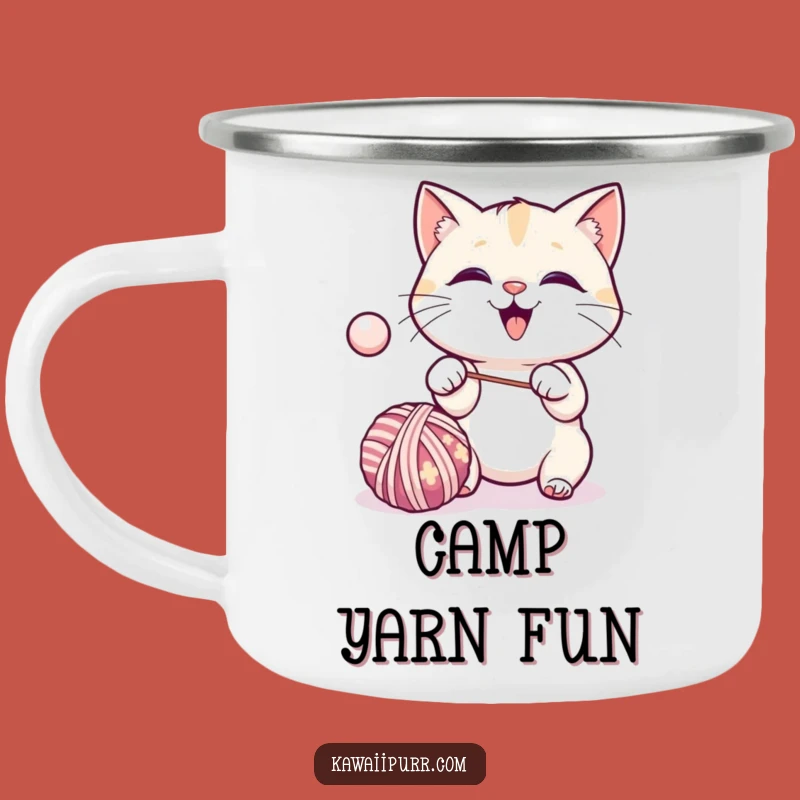 Funny Kawaii Cat Yarn Camping Mug: Outdoor Excited Feline Drinkware Gift