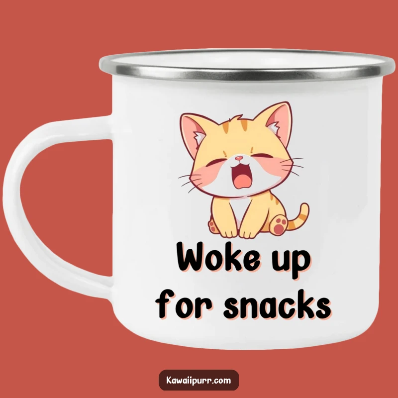 Funny Kitten Yawn Camping Mug: Durable & Hilarious Lazy Character, Ideal Funny Outdoor Gift!