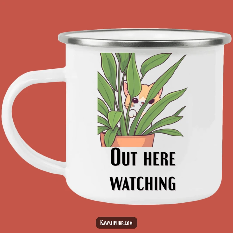 Funny Peek-a-Boo Cat Camping Mug: Outdoor Houseplant Hider Funny Gift