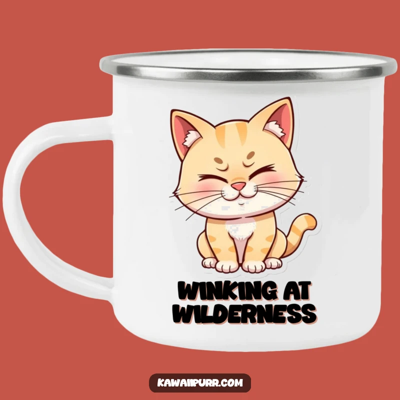 Funny Winking Cat Camping Mug: Mischievous Grin Adventure Gift