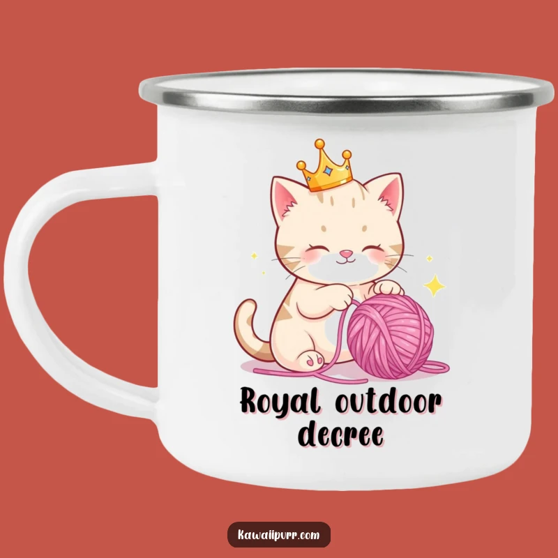Adventure Funny Crown Cat Yarn Camping Mug, Royal Outdoor Feline Cup, Ideal Funny Gift