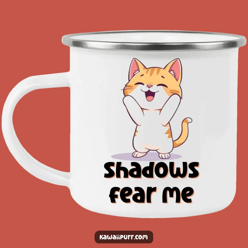 Funny Cat Pouncing Shadow Camping Mug: Adventure with Playful Glee and Hot Drinks!