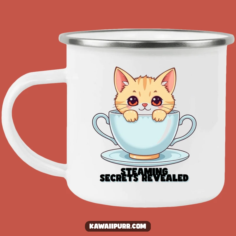 Funny Kawaii Cat Camping Mug: Durable & Cute Teacup Adventurer Gift