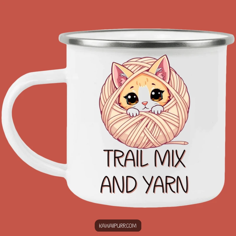 Funny Curious Cat Camping Mug: Enamel Yarn Ball Cup, Ideal Outdoor Funny Gift!