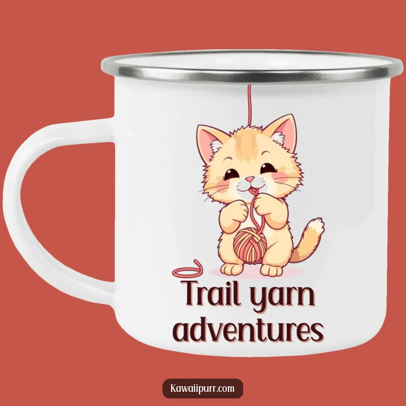 Funny Fuzzy Cat Enamel Camping Mug - Yarn Play Adventures!