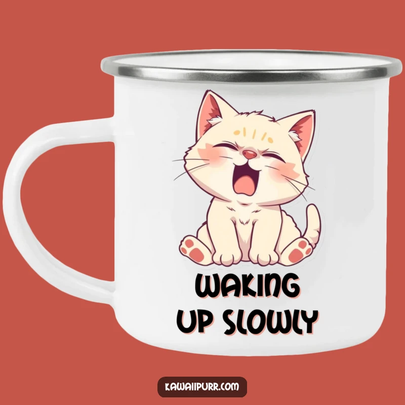 Funny Lazy Kitten Camping Mug: Adventure Fuelled by Sleepy Yarns.