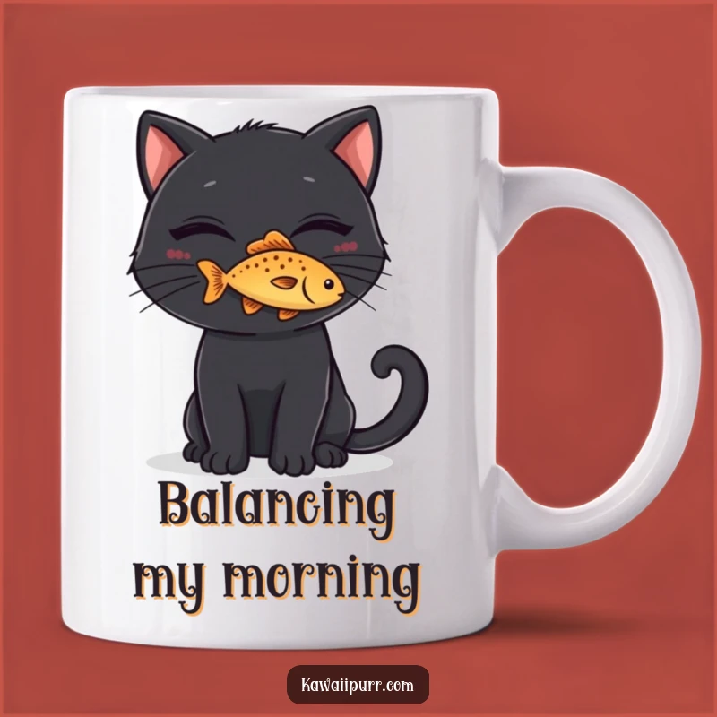 Mischief Maker Funny Black Cat Fish Mug, Sly Feline Trickster, Perfect Funny Gift