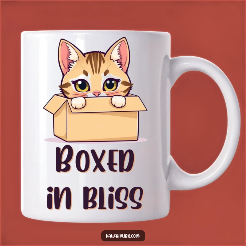 Funny Tabby Cat Box Mug: Mischief Peek and Bright Eyes Gift