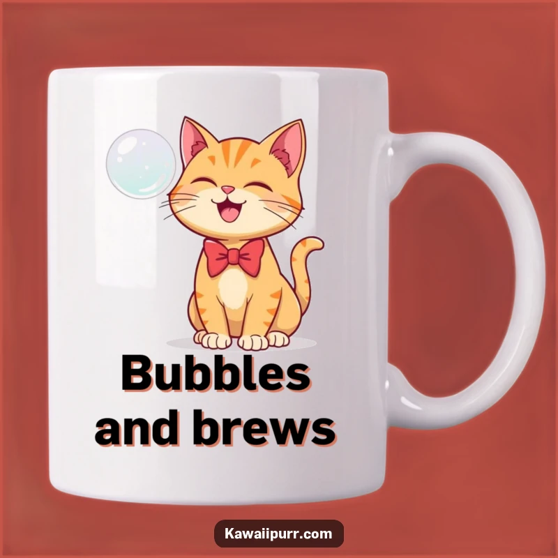 Funny Ginger Cat Bubble Mug: Bowtie Joy and Playful Feline Gift