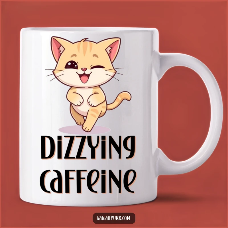 Funny Dizzy Cat Tail Chase Mug: Silly Grinning Feline Gift!