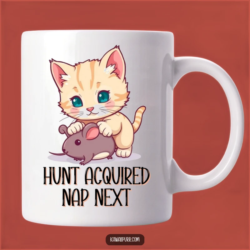 Funny Kitten Pouncing Mug: Adorable Cat Character Toy Mouse Gift