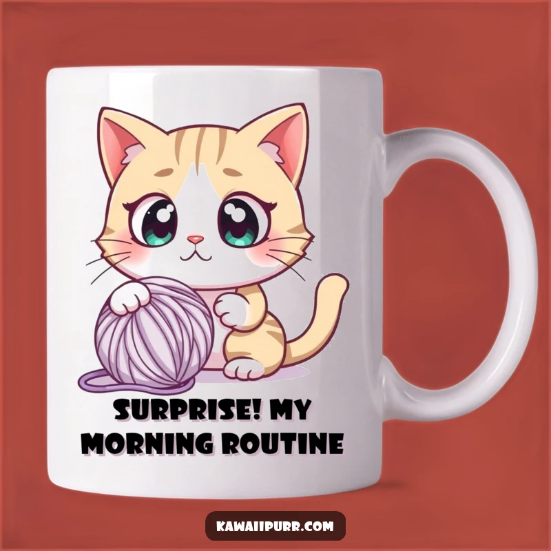 Funny Startled Cat Yarn Mug: Wide-Eyed Feline Surprise Gift