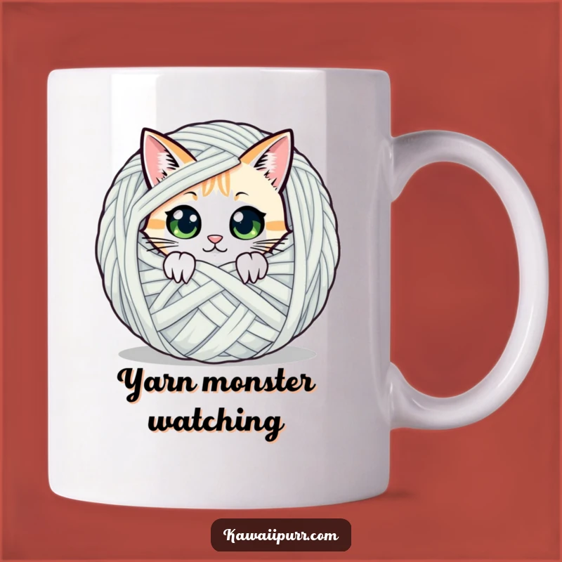 Funny Peeking Cat Yarn Mug: Mysterious Fun for Cat Lovers!