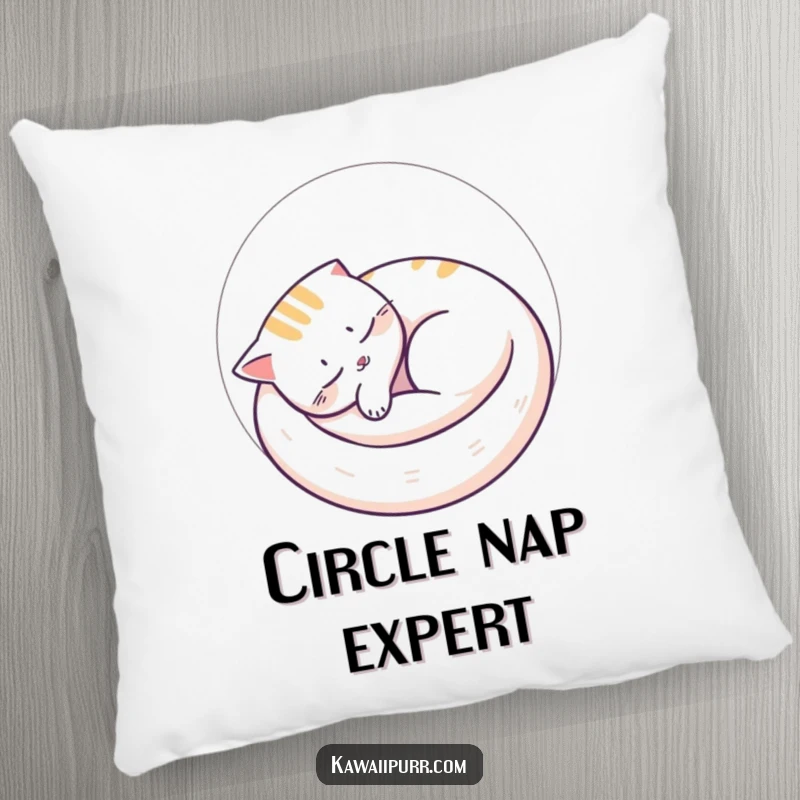 Funny cat nap pillow with a peaceful cat curled in a perfect circle, providing comfort and a touch of adorable, sleepy charm.
