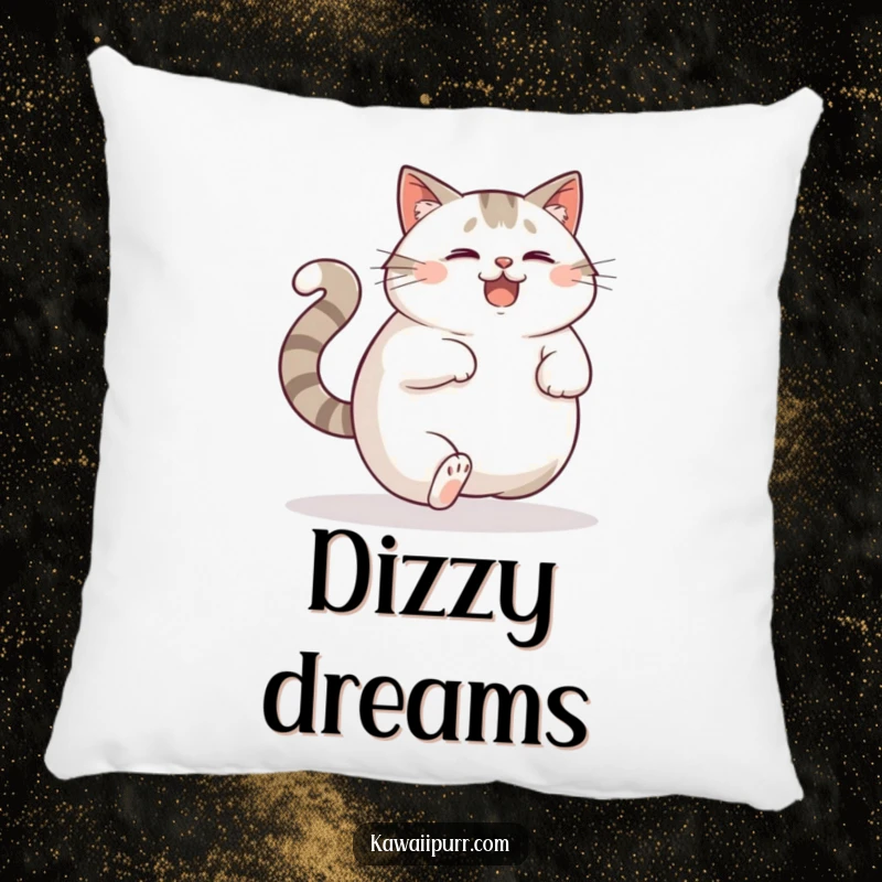 Funny Pillow: A plump cat comically chasing its own tail with a look of delighted confusion, perfect for relaxation.