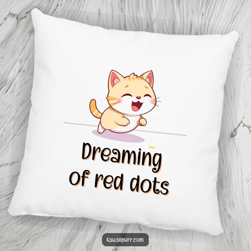 Funny cat laser pillow, giggling while chasing a red dot, perfect for adding a touch of playful charm to any room.
