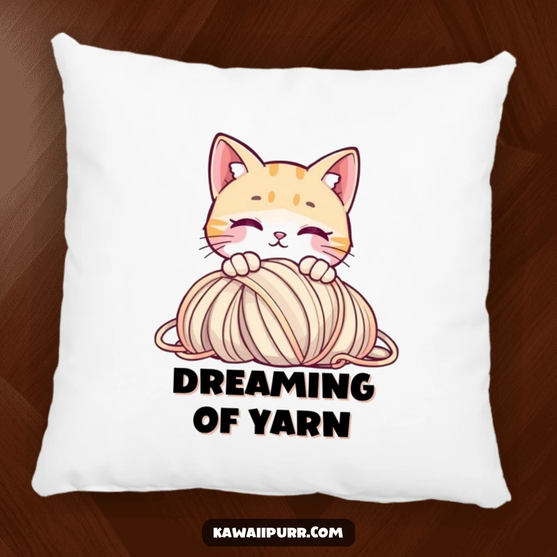 Funny pillow featuring a curious cat peeking over yarn, symbolizing playful curiosity and comfort.
