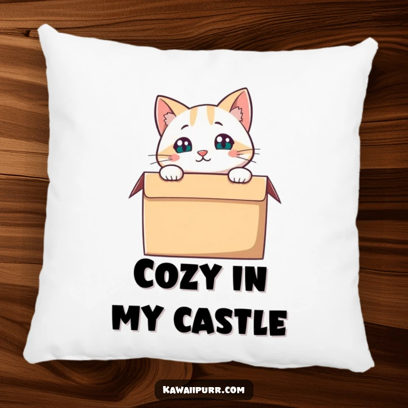 Funny Cat Pillow, a cute cat peeking curiously from a box, soft and inviting.