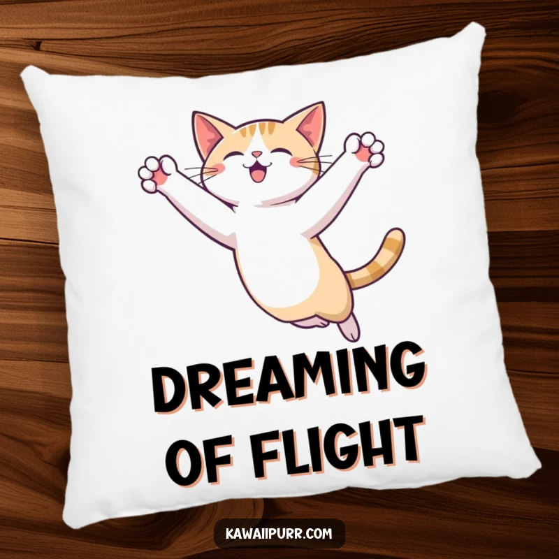 Funny Cat Leap Pillow featuring a plush cat character captured mid-leap, paws extended, adding a touch of playful elegance to any room.