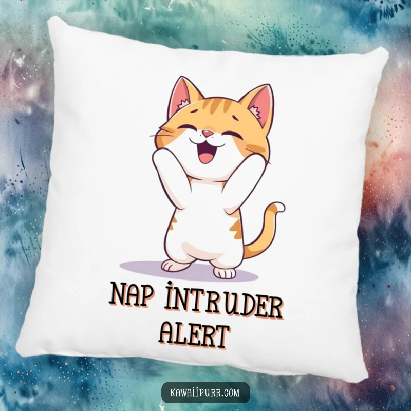 Funny Cat Pillow: A soft cushion displaying a cat character gleefully pouncing on its shadow with playful delight.