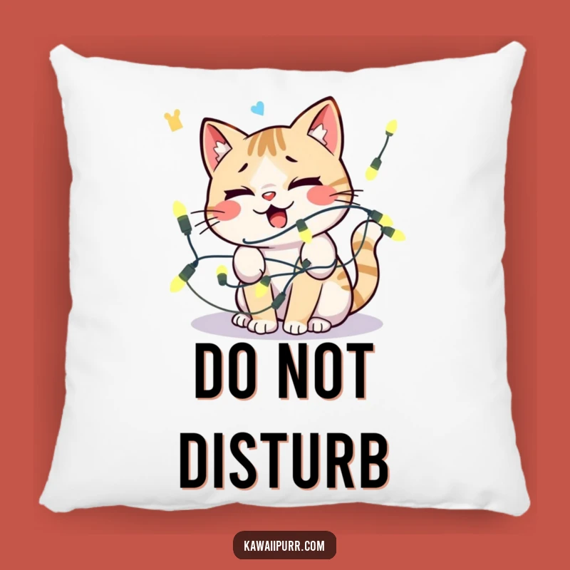 Funny Kawaii Cat Lights Pillow: Cozy Distressed Feline Comfort Gift