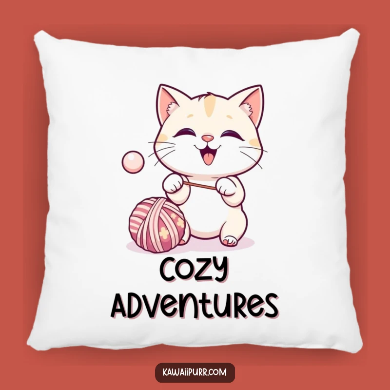 Funny Kawaii Cat Yarn Pillow: Cozy Excited Feline Comfort Gift