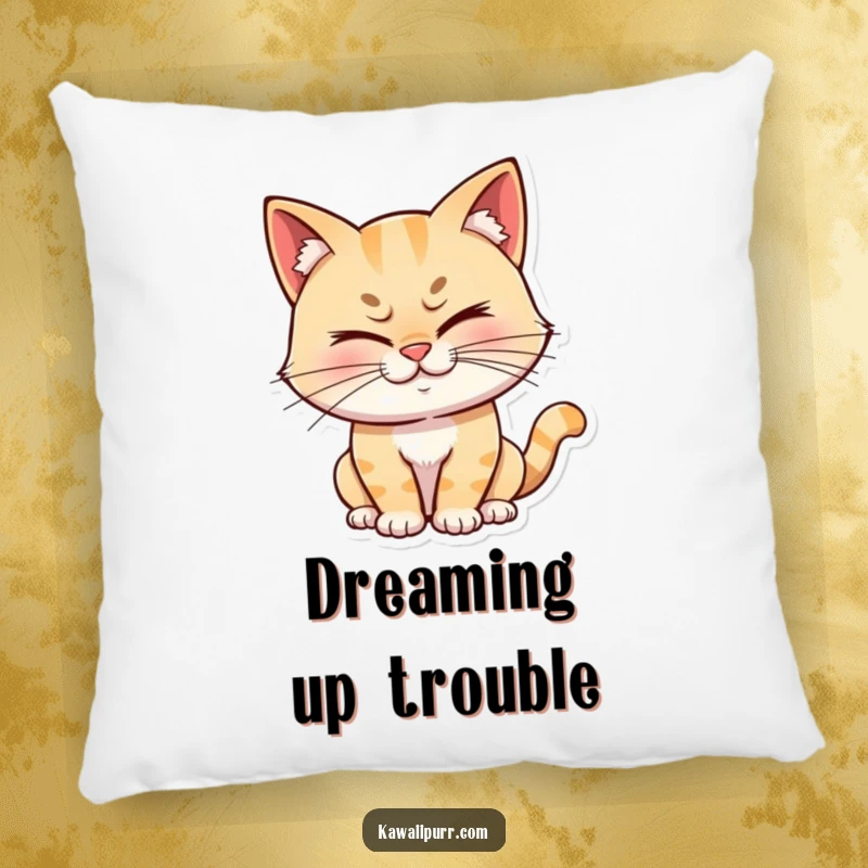 Funny cat character winking with a mischievous grin, a soft and inviting pillow designed to bring playful comfort and humor to a room.