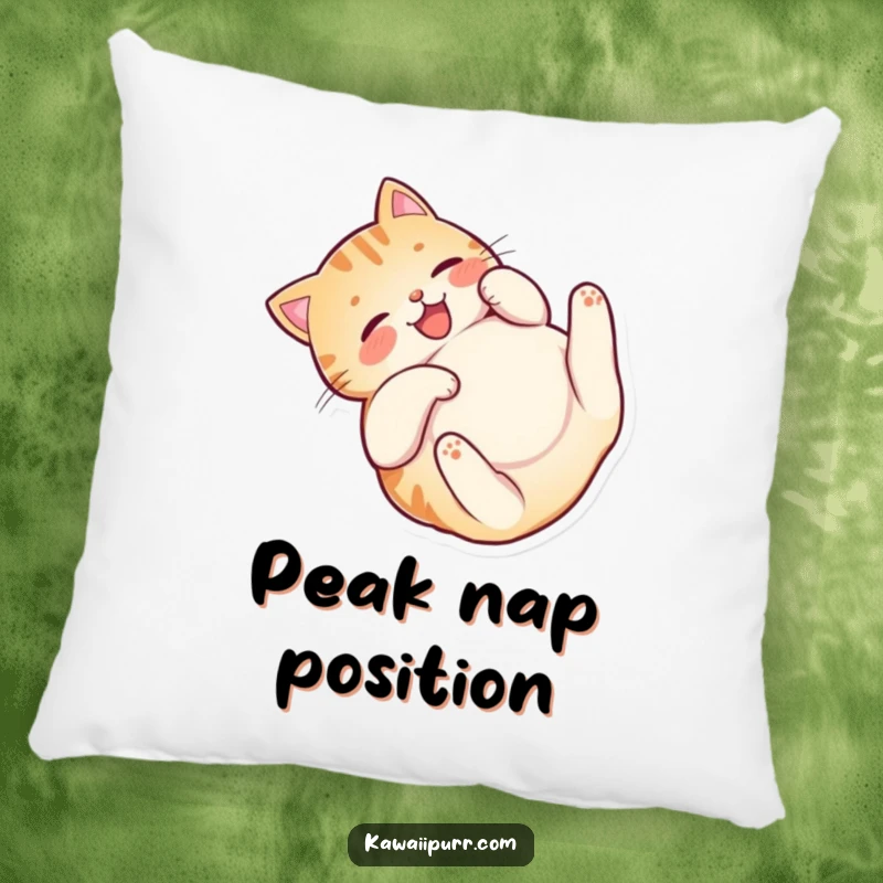 Funny Happy Cat Belly Pillow featuring a plush cat character blissfully rolling on its back, inviting happy cuddles.