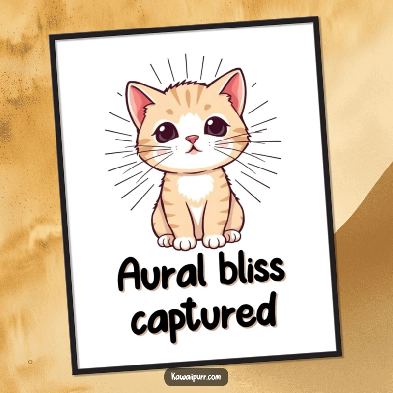 Funny Kitten Purr Digital Art Print showing a joyful cat with exaggerated purr lines, ideal for instant, humorous home decoration.