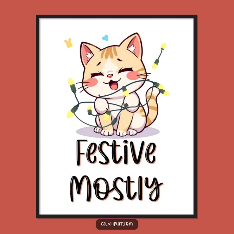 Funny Kawaii Cat Lights Digital Art: Instant Distressed Feline Decor Gift