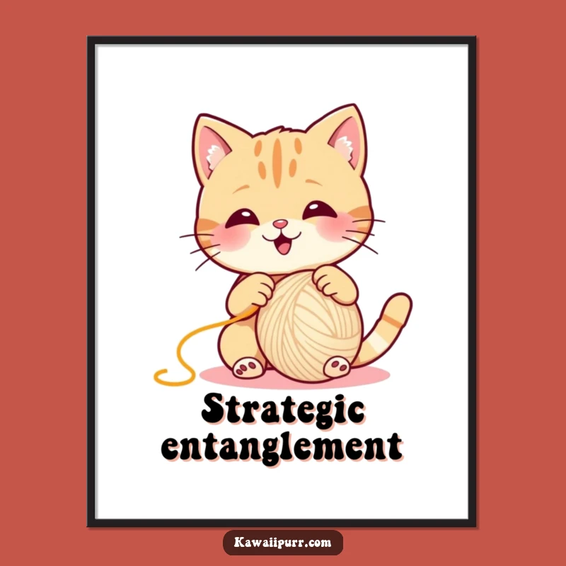 Funny Cat Yarn Batting Digital Print: Hilarious Feline Art for Instant Playful Decor