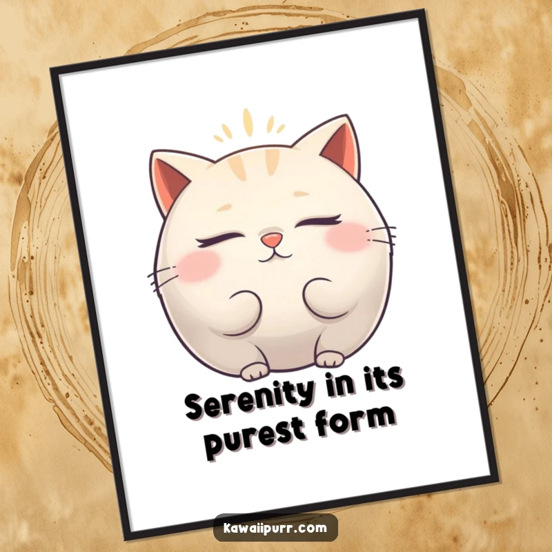 Funny Digital Art: Printable artwork of a plump cat character with closed eyes, radiating a soft, vibrant aura.