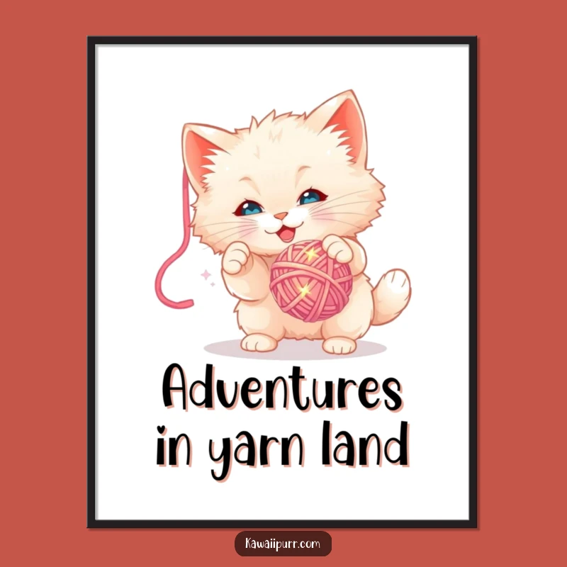 Funny Kitten Yarn Ball Digital Art - Instant Playful Feline Charm