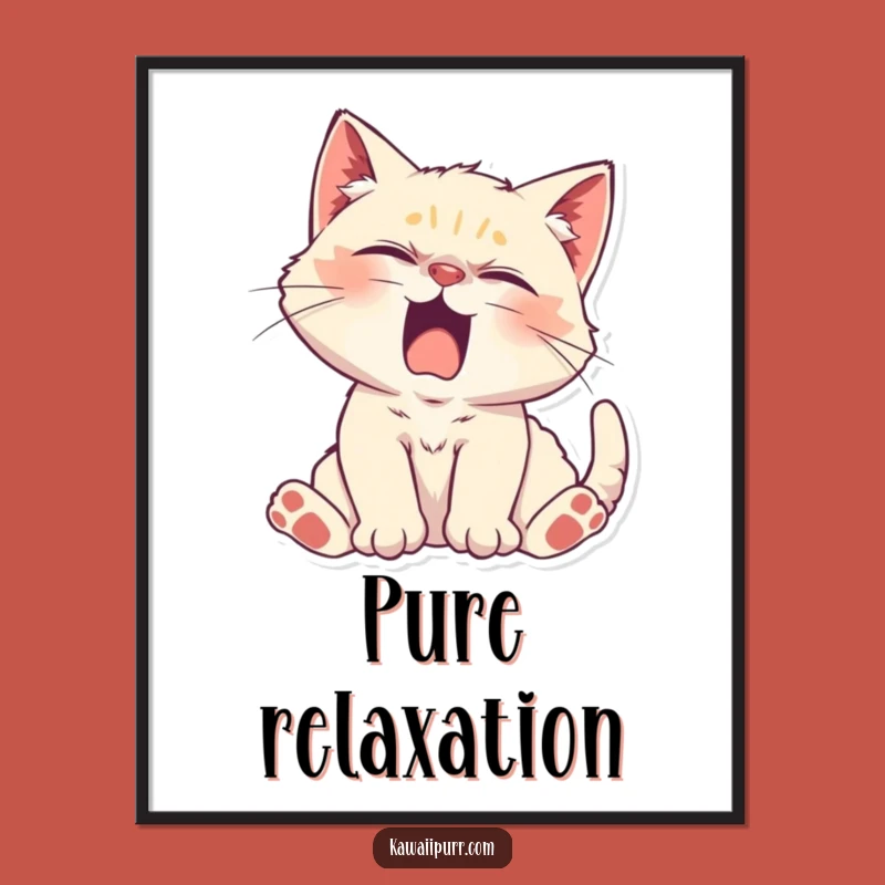 Funny Lazy Kitten Digital Art: Sleepy Yawn for Instant Wall Decor, Funny Gift!