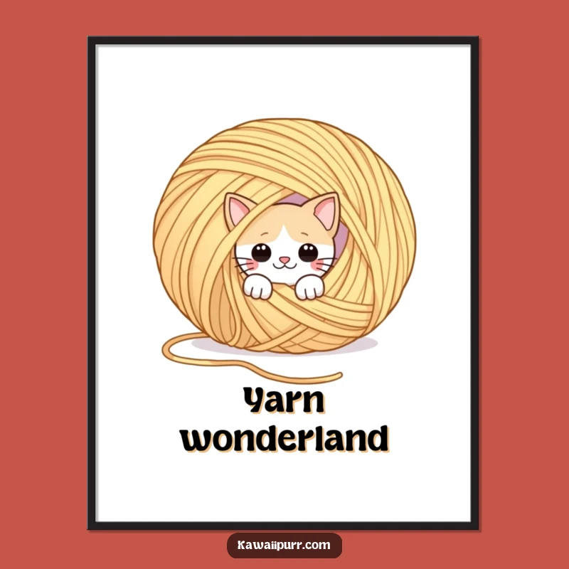 Funny Peek-a-Boo Cat Yarn Art Print: Playful Feline Decor!