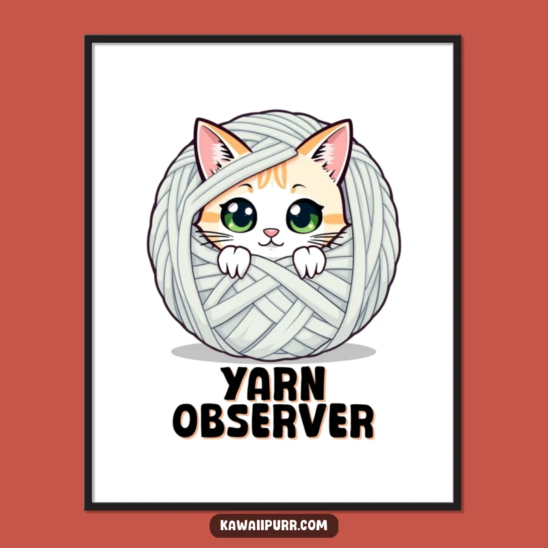 Funny Peeking Cat Yarn Digital Art: Instant Mystery!