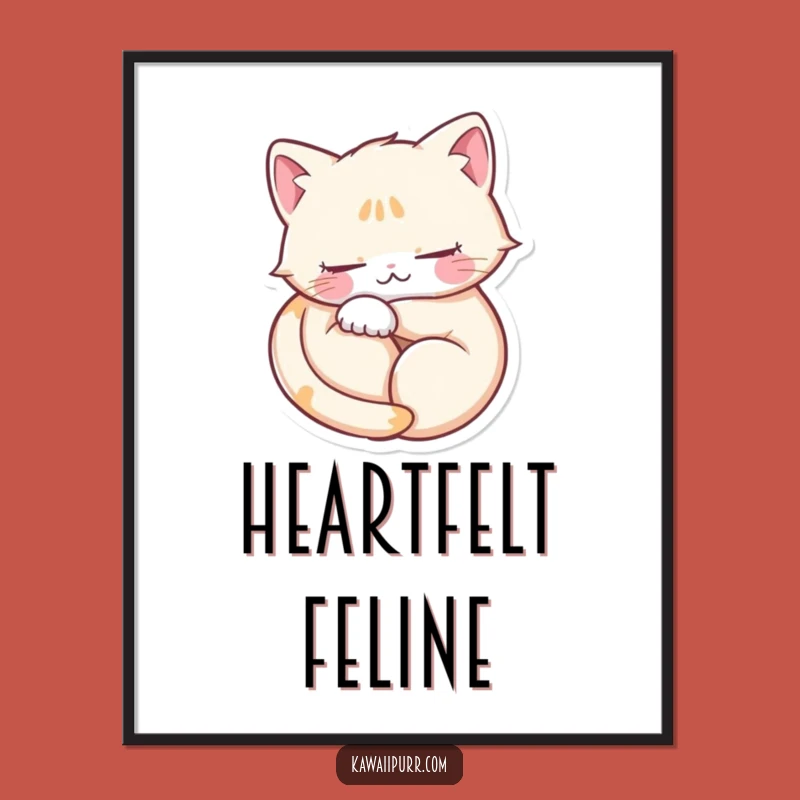 Funny Purring Cat Heart Art Print: Blissful Feline Decor Gift!