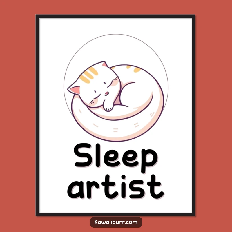 Funny Sleeping Cat Digital Art: Peaceful Nap Wall Decor, Instant Download Gift